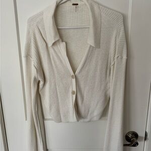 Free People Ivory Ribbed Cardigan